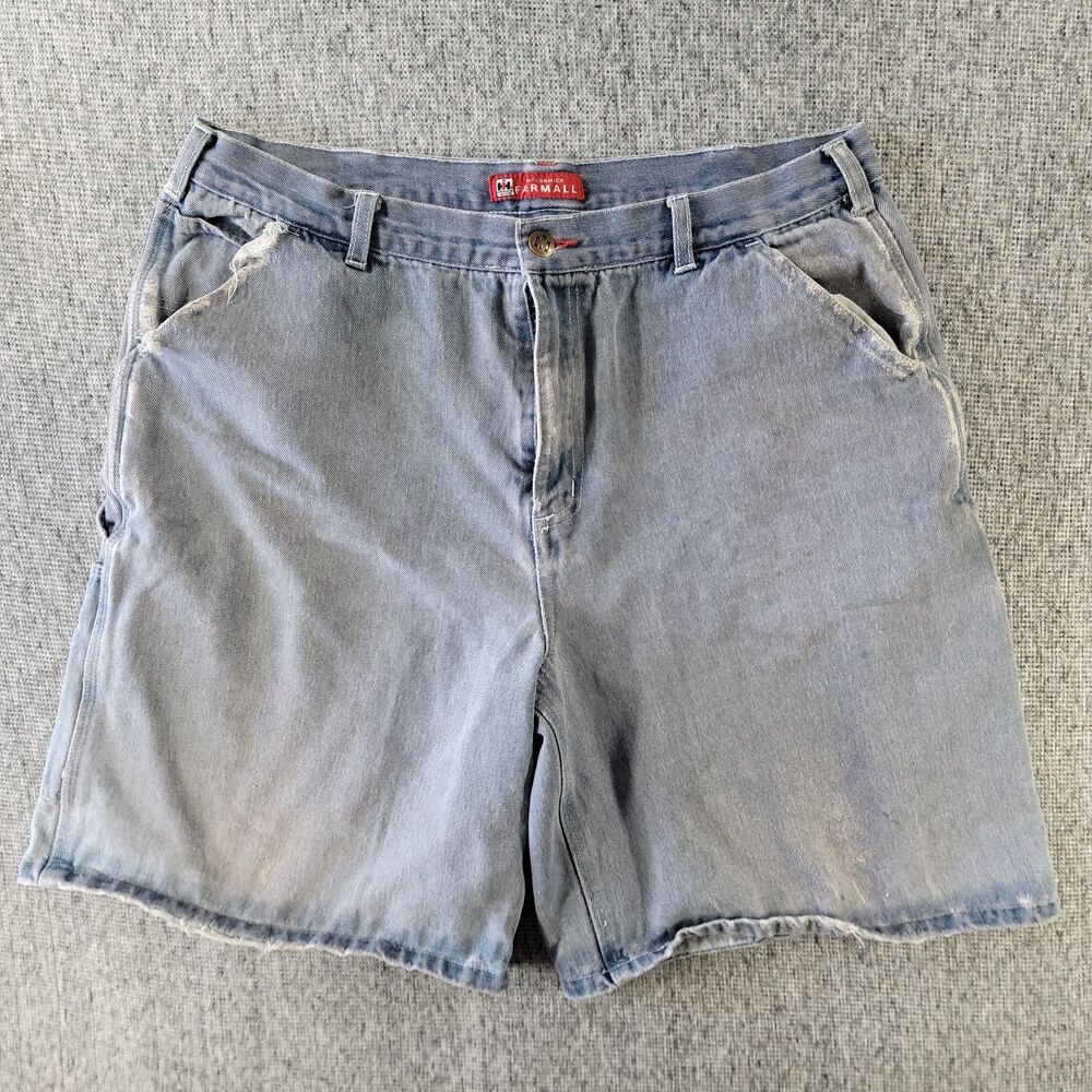 VTG IH McCormick Farmall Denim Jean Shorts Men's 36 Utility Workwear Distressed